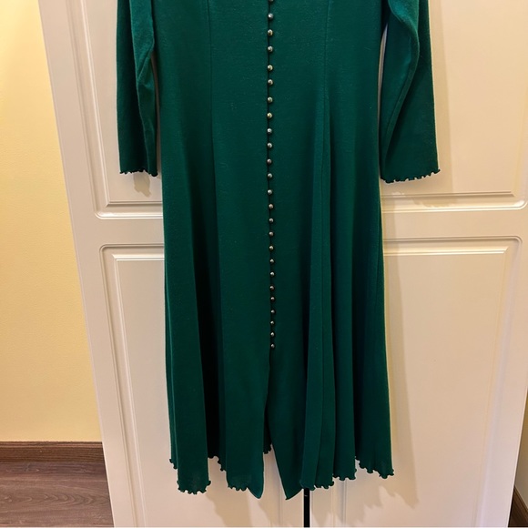 California Rhythms Vintage 90s Green A Line Dress Sz L Back Tie Button Front - Picture 5 of 12